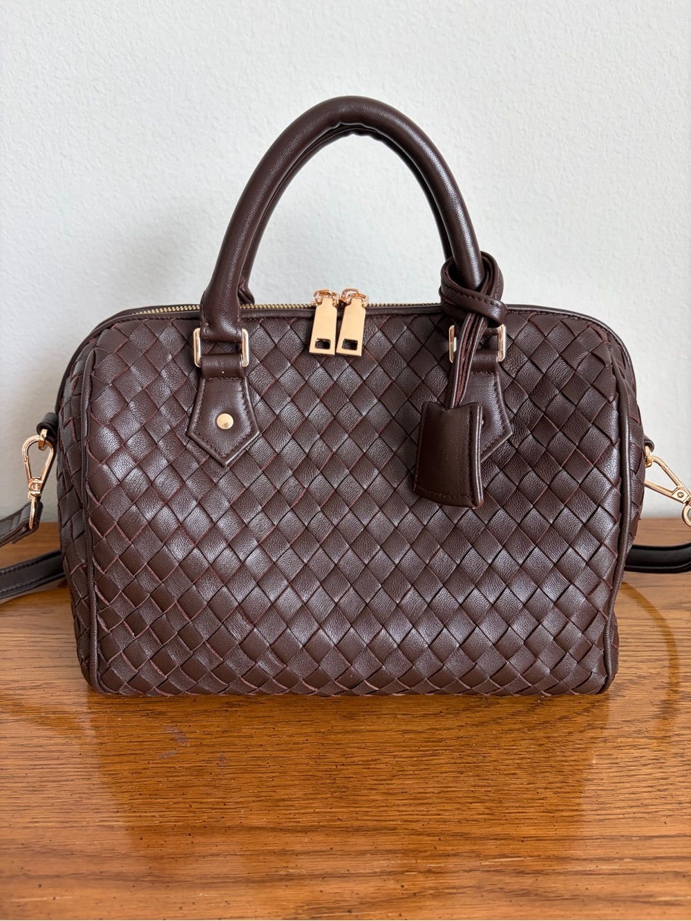 Custom Made Woven Leather Boston Bag